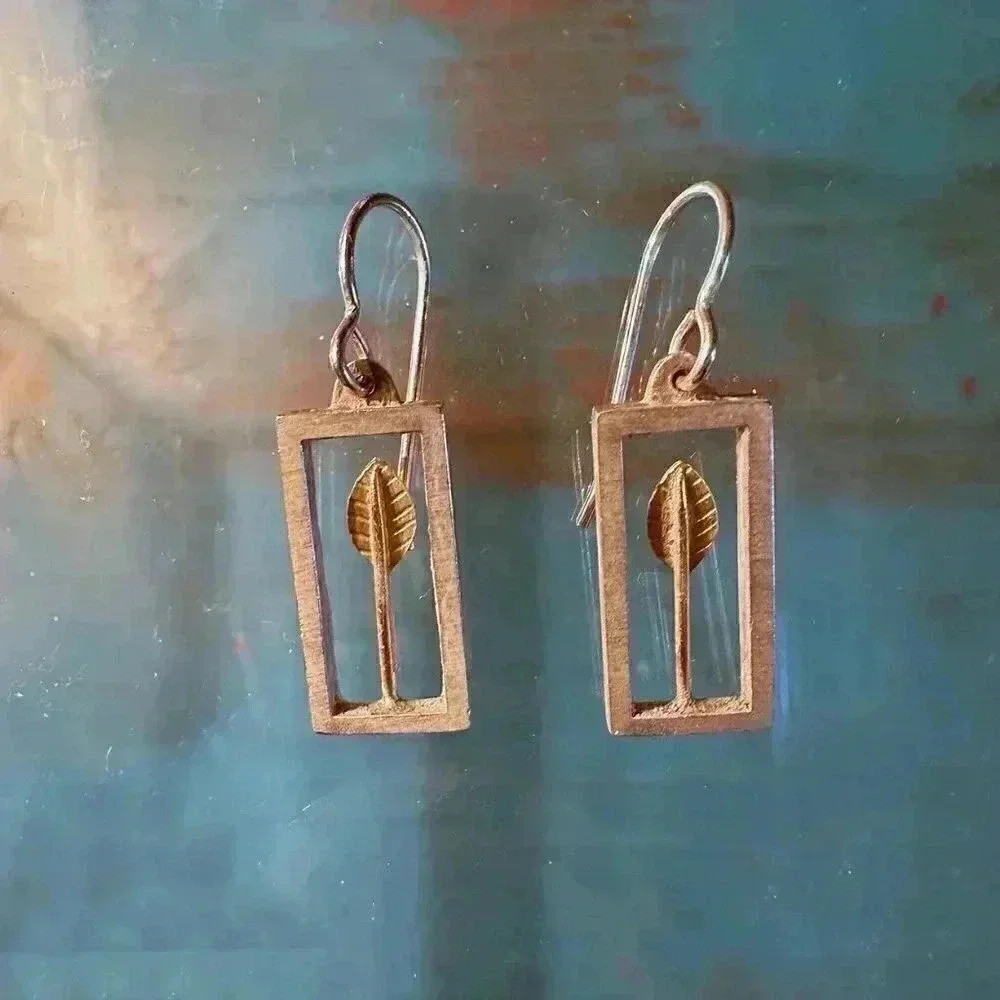 Artful Home Silver with Gold Leaves in Frames Earrings